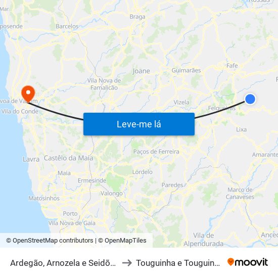 Ardegão, Arnozela e Seidões to Touguinha e Touguinhó map