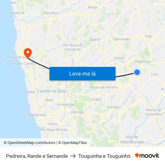 Pedreira, Rande e Sernande to Touguinha e Touguinhó map