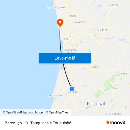 Barcouço to Touguinha e Touguinhó map