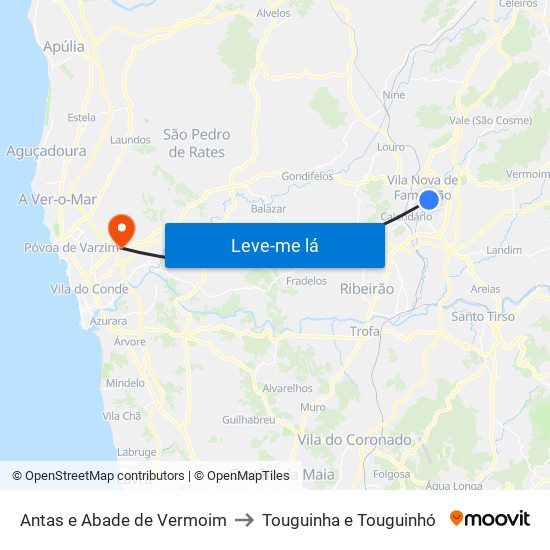 Antas e Abade de Vermoim to Touguinha e Touguinhó map