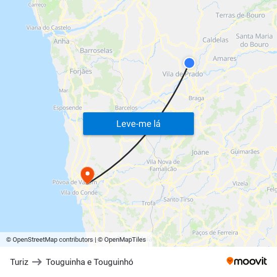 Turiz to Touguinha e Touguinhó map