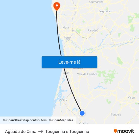 Aguada de Cima to Touguinha e Touguinhó map