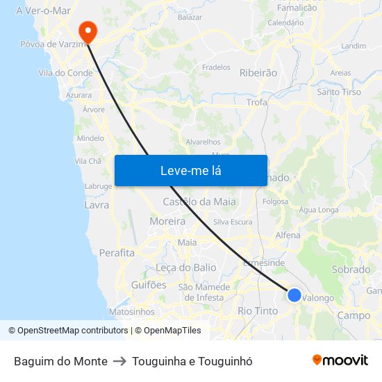 Baguim do Monte to Touguinha e Touguinhó map