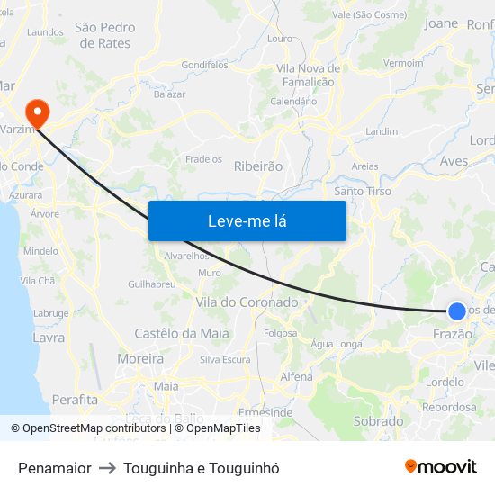 Penamaior to Touguinha e Touguinhó map