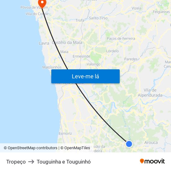 Tropeço to Touguinha e Touguinhó map