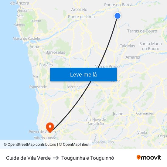 Cuide de Vila Verde to Touguinha e Touguinhó map