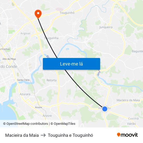 Macieira da Maia to Touguinha e Touguinhó map