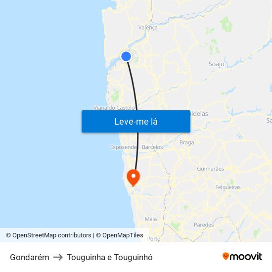 Gondarém to Touguinha e Touguinhó map