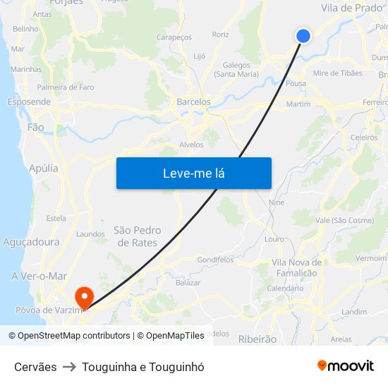 Cervães to Touguinha e Touguinhó map