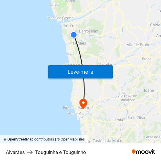 Alvarães to Touguinha e Touguinhó map