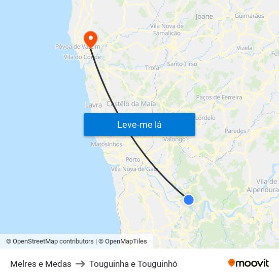 Melres e Medas to Touguinha e Touguinhó map