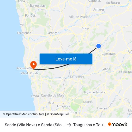 Sande (Vila Nova) e Sande (São Clemente) to Touguinha e Touguinhó map