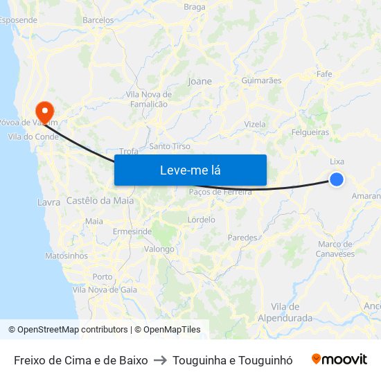 Freixo de Cima e de Baixo to Touguinha e Touguinhó map