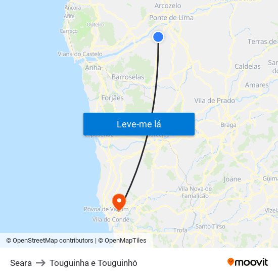 Seara to Touguinha e Touguinhó map