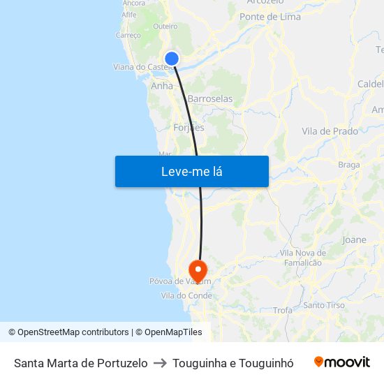 Santa Marta de Portuzelo to Touguinha e Touguinhó map