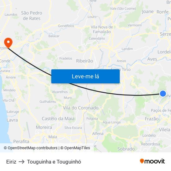 Eiriz to Touguinha e Touguinhó map