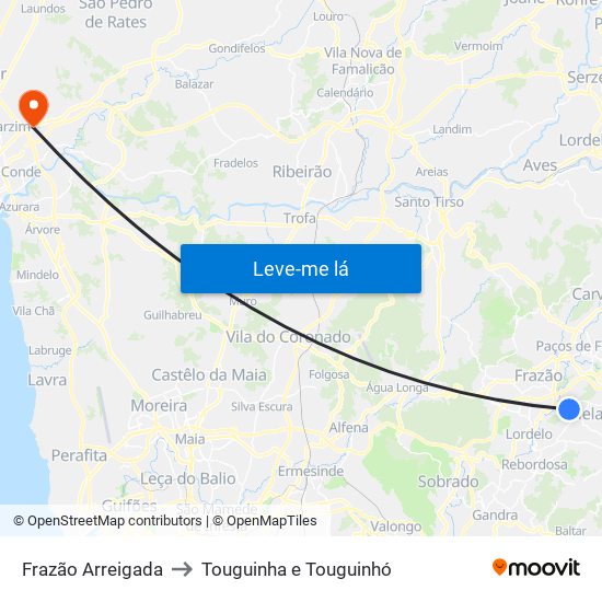 Frazão Arreigada to Touguinha e Touguinhó map