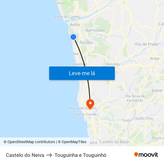Castelo do Neiva to Touguinha e Touguinhó map