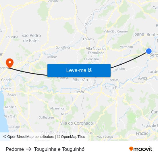 Pedome to Touguinha e Touguinhó map