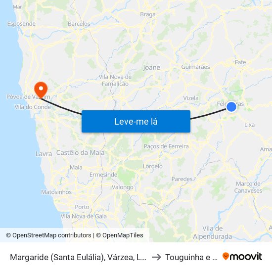 Margaride (Santa Eulália), Várzea, Lagares, Varziela e Moure to Touguinha e Touguinhó map