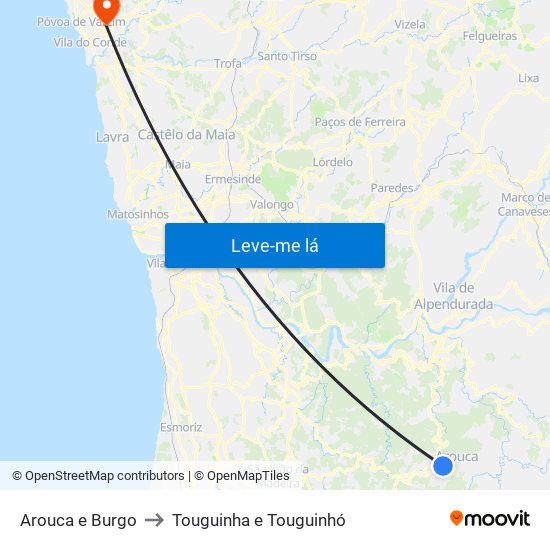 Arouca e Burgo to Touguinha e Touguinhó map