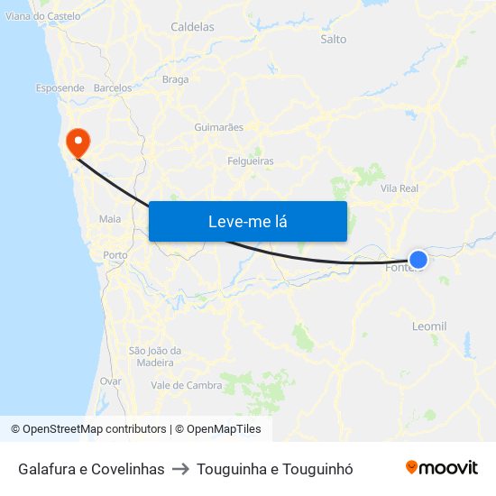 Galafura e Covelinhas to Touguinha e Touguinhó map
