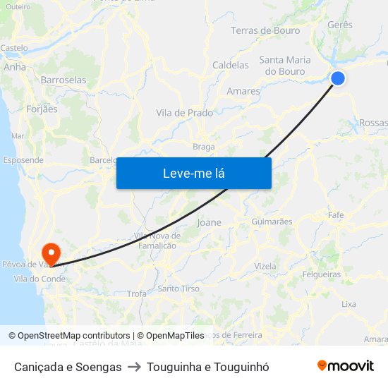 Caniçada e Soengas to Touguinha e Touguinhó map