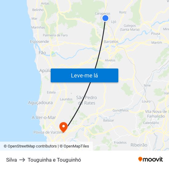 Silva to Touguinha e Touguinhó map