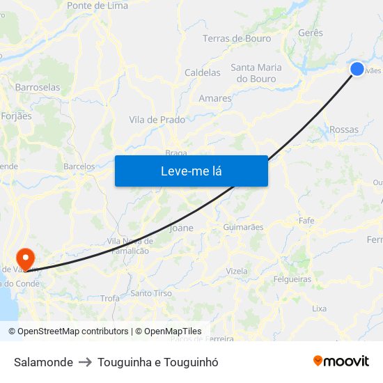 Salamonde to Touguinha e Touguinhó map