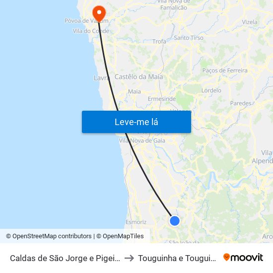 Caldas de São Jorge e Pigeiros to Touguinha e Touguinhó map