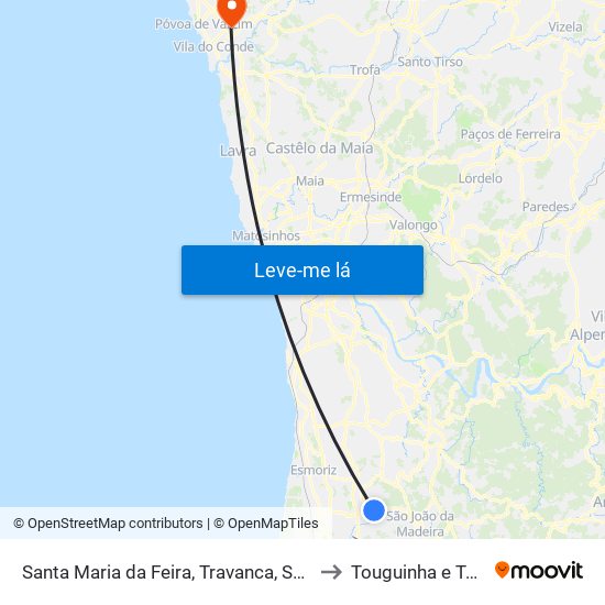 Santa Maria da Feira, Travanca, Sanfins e Espargo to Touguinha e Touguinhó map