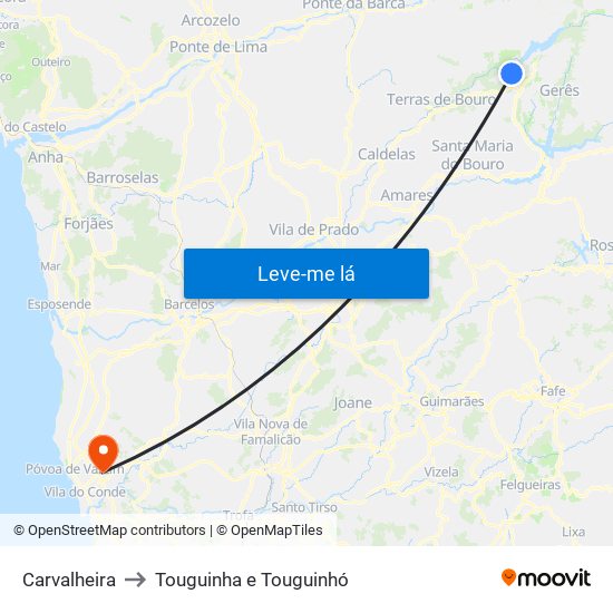 Carvalheira to Touguinha e Touguinhó map