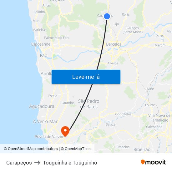 Carapeços to Touguinha e Touguinhó map