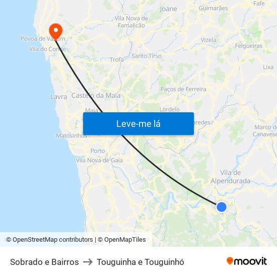 Sobrado e Bairros to Touguinha e Touguinhó map