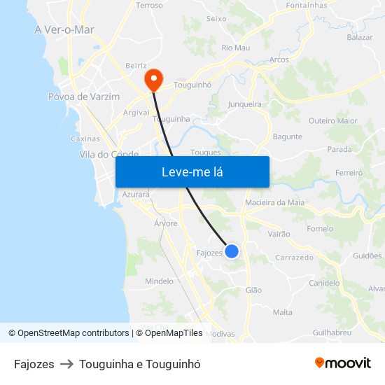 Fajozes to Touguinha e Touguinhó map