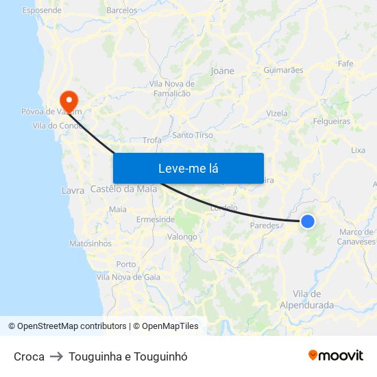 Croca to Touguinha e Touguinhó map