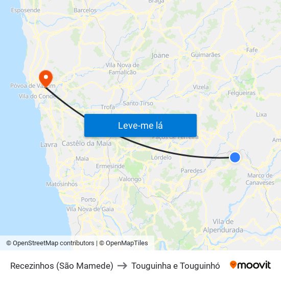 Recezinhos (São Mamede) to Touguinha e Touguinhó map