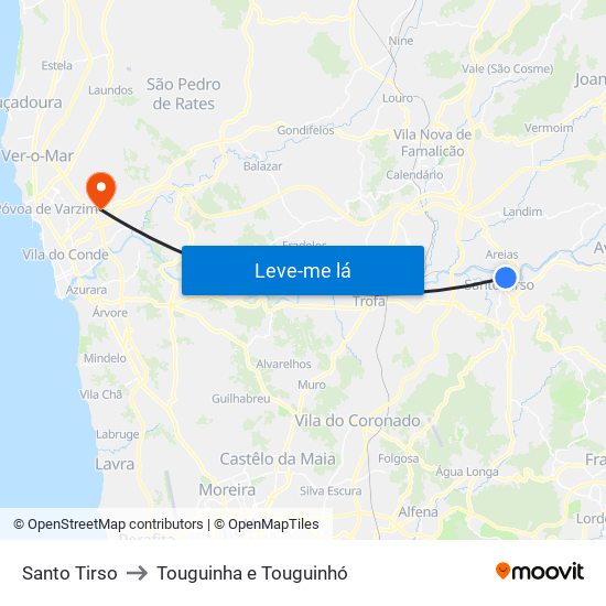 Santo Tirso to Touguinha e Touguinhó map