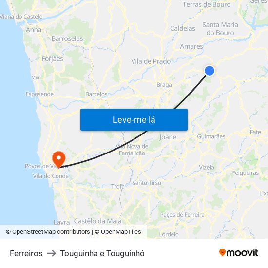 Ferreiros to Touguinha e Touguinhó map