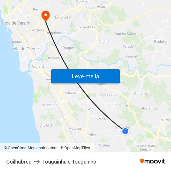 Guilhabreu to Touguinha e Touguinhó map