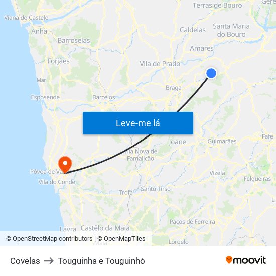 Covelas to Touguinha e Touguinhó map