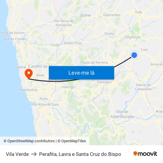 Vila Verde to Perafita, Lavra e Santa Cruz do Bispo map