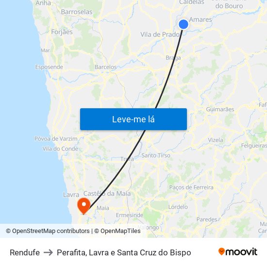 Rendufe to Perafita, Lavra e Santa Cruz do Bispo map