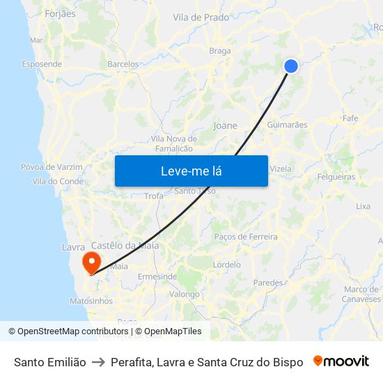 Santo Emilião to Perafita, Lavra e Santa Cruz do Bispo map
