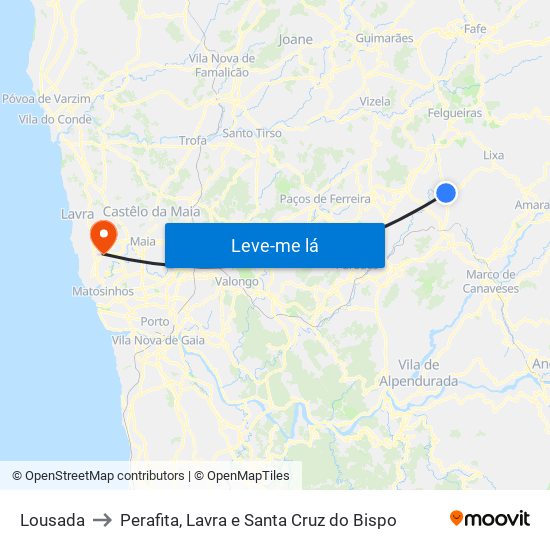 Lousada to Perafita, Lavra e Santa Cruz do Bispo map