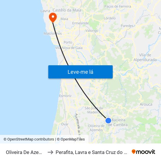 Oliveira De Azeméis to Perafita, Lavra e Santa Cruz do Bispo map
