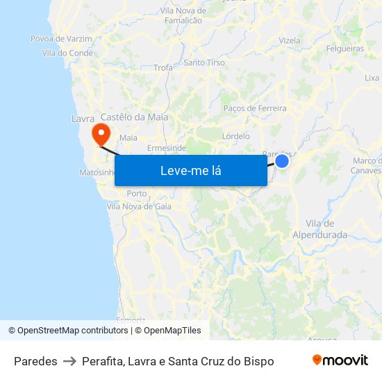 Paredes to Perafita, Lavra e Santa Cruz do Bispo map