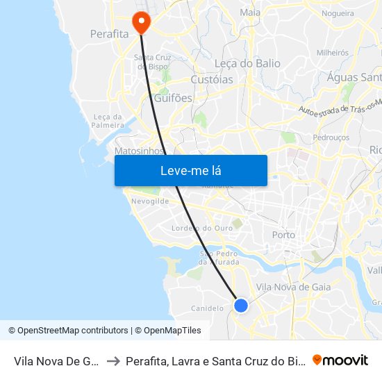 Vila Nova De Gaia to Perafita, Lavra e Santa Cruz do Bispo map