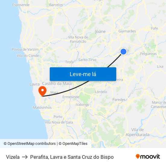 Vizela to Perafita, Lavra e Santa Cruz do Bispo map