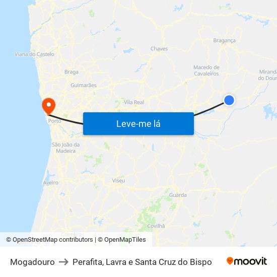 Mogadouro to Perafita, Lavra e Santa Cruz do Bispo map